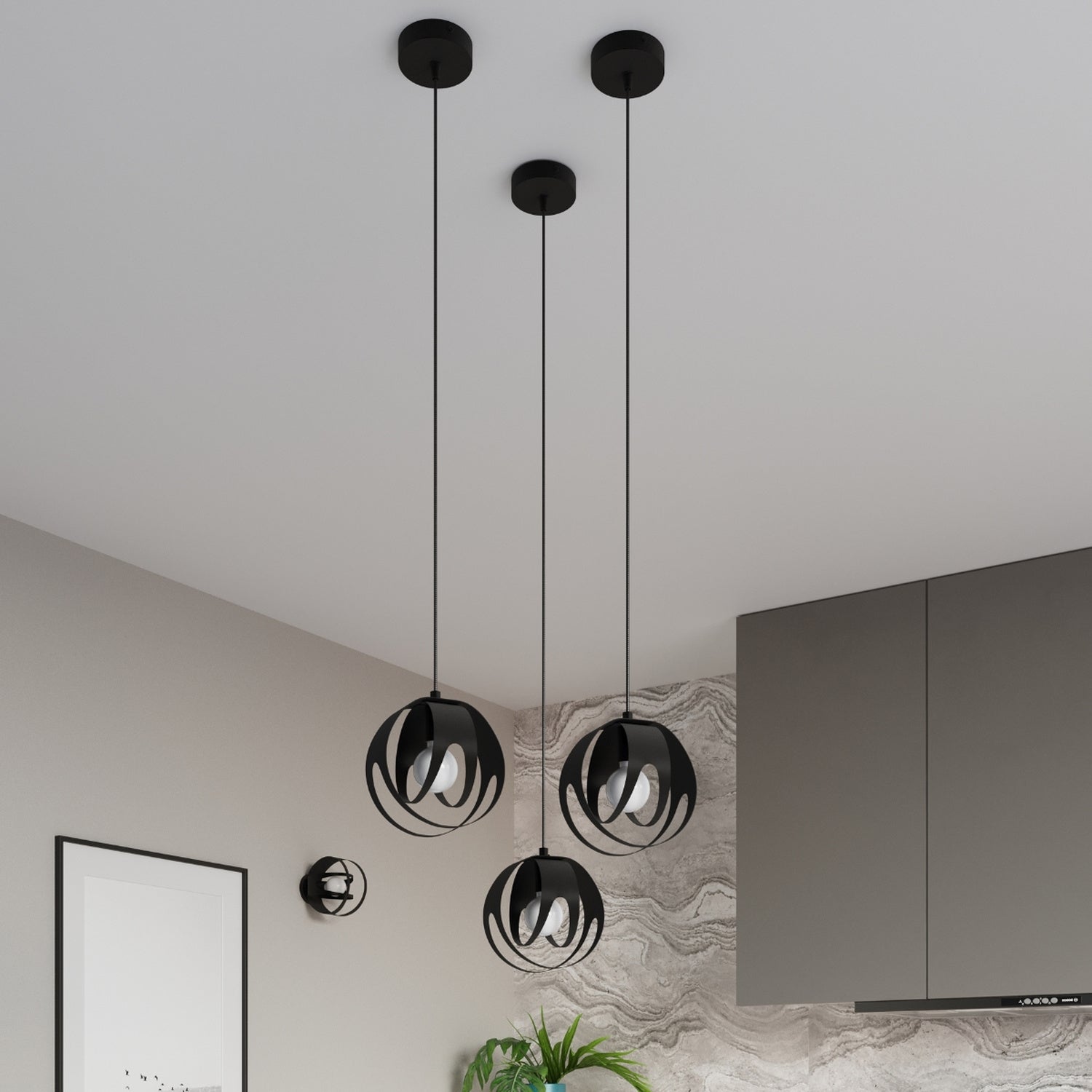 Suspension Tulos noir en situation dans un intérieur