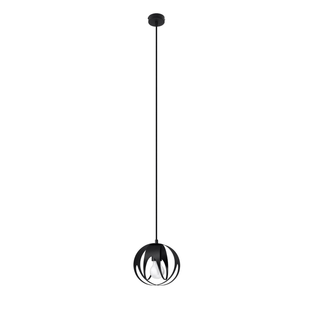 Suspension Tulos noir, boule ajourée en rubans d'acier entrelacés, ampoule E27