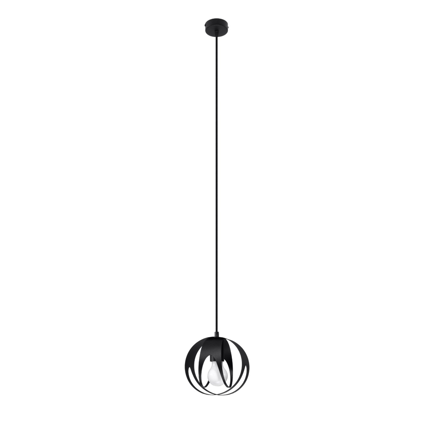 Suspension Tulos noir, boule ajourée en rubans d'acier entrelacés, ampoule E27