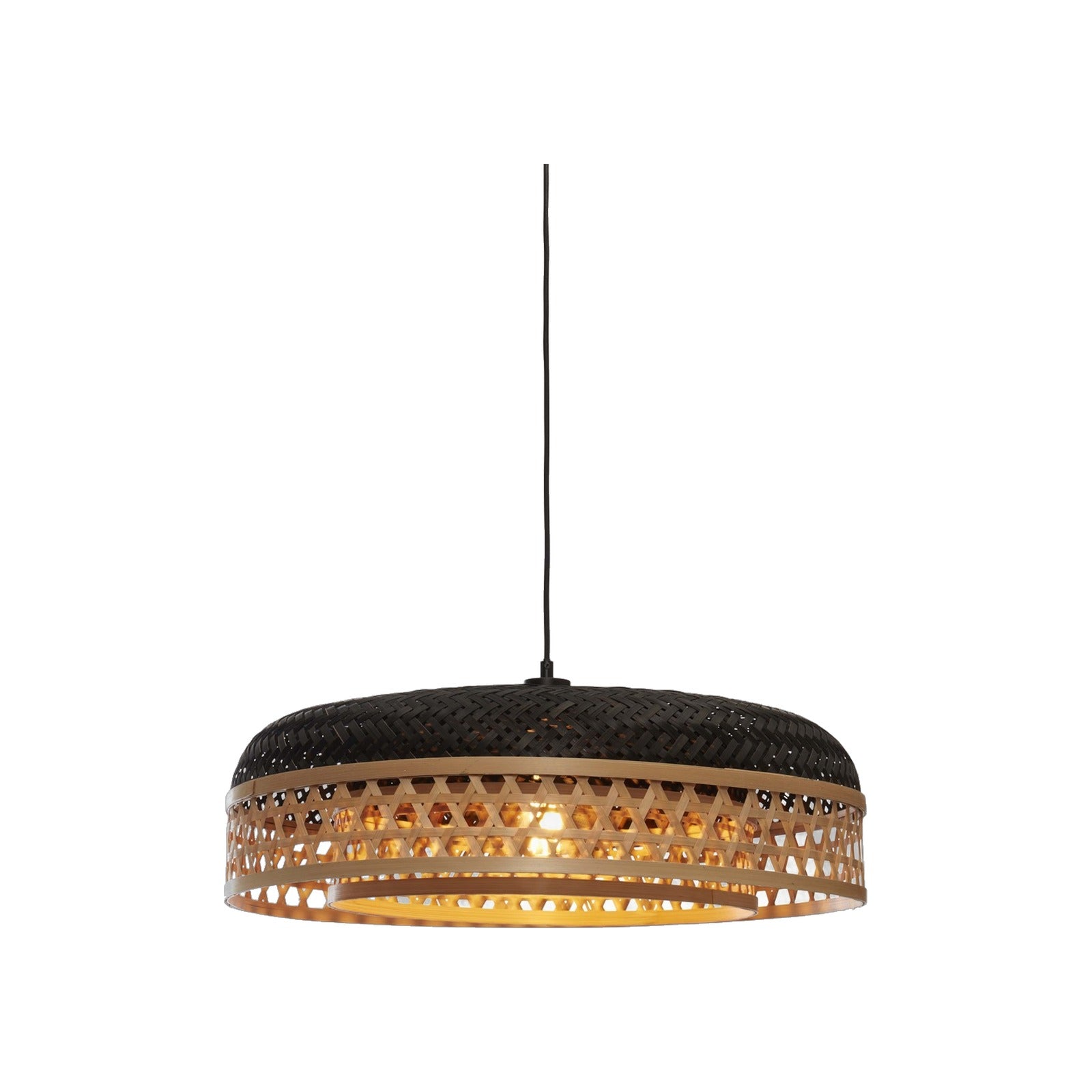 Suspension Ubud double abat-jour bambou bicolore 60 cm E27