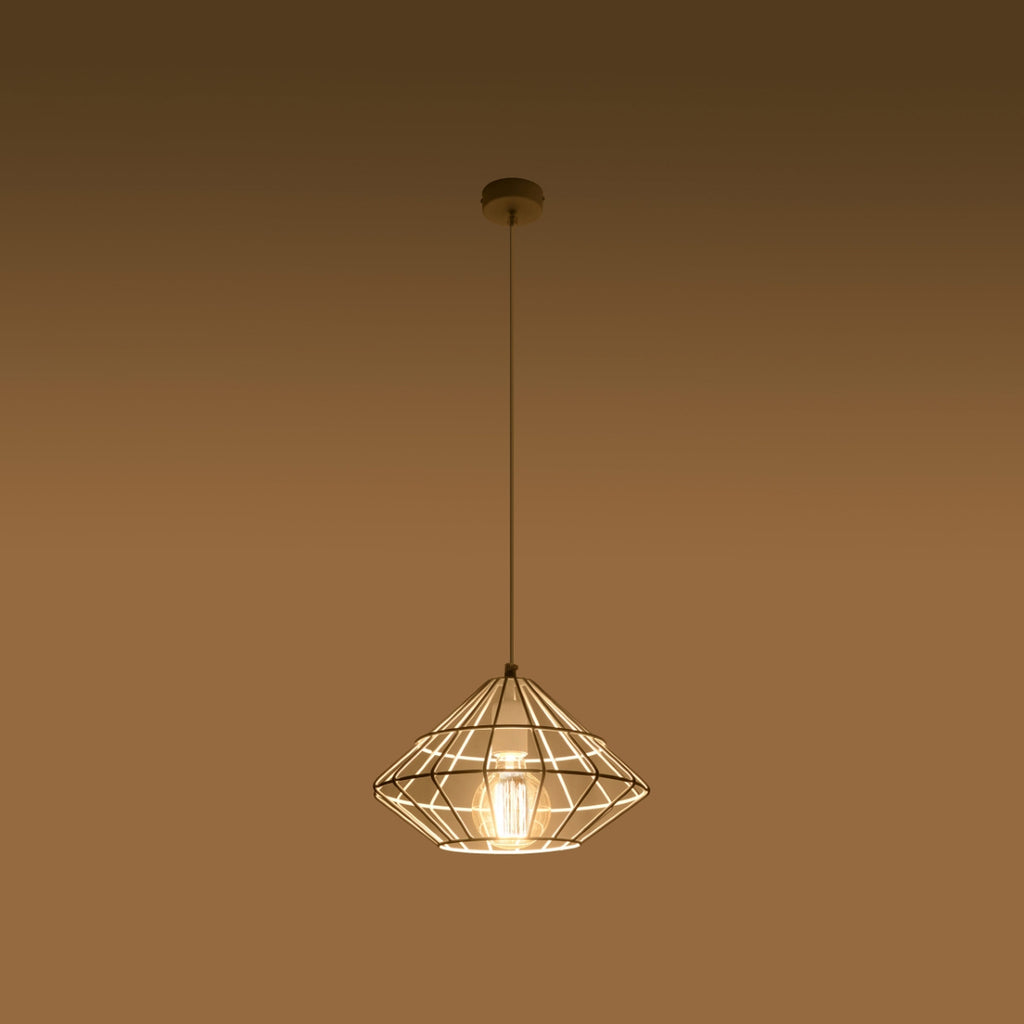Suspension Umberto blanche allumée avec ampoule à filament apparente