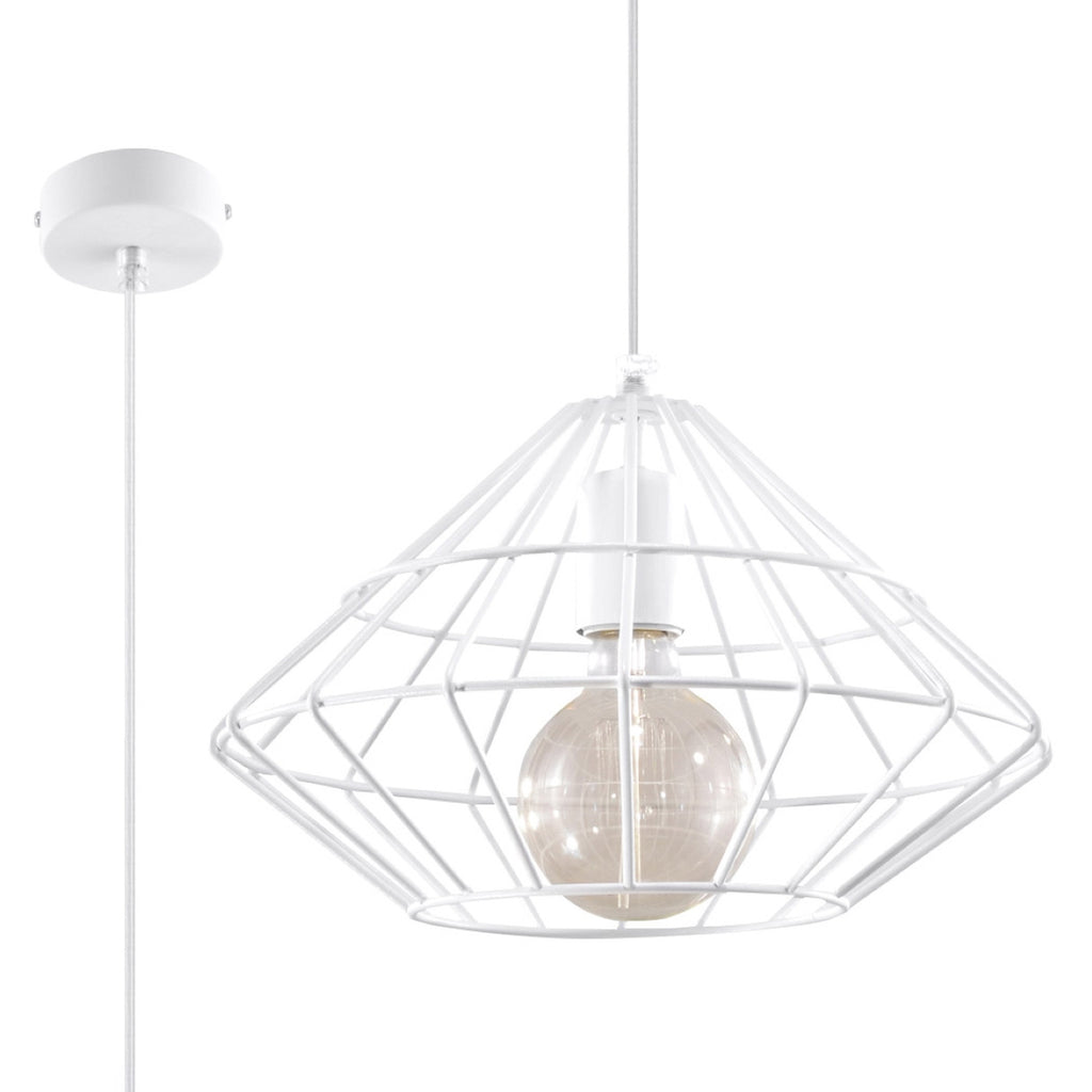 Suspension Umberto blanche en métal, cage géométrique en forme de diamant