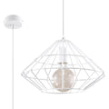 Suspension Umberto blanche en métal, cage géométrique en forme de diamant