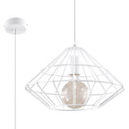 Suspension Umberto blanche en métal, cage géométrique en forme de diamant