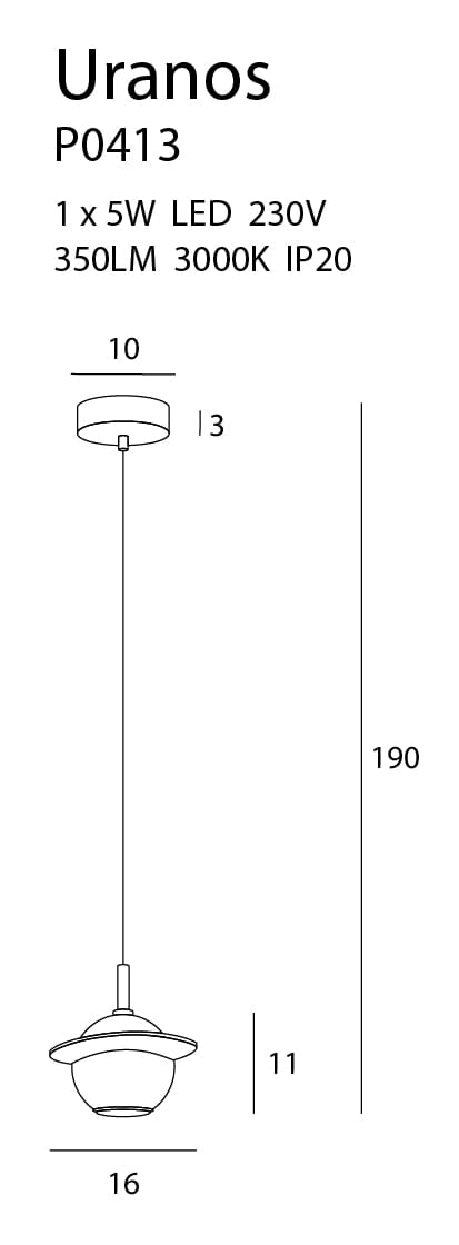 Dimensions Suspension Uranos marbre blanche