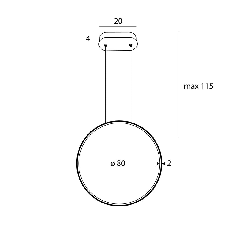 Dimensions Suspension Visual anneau vertical 80 cm noir