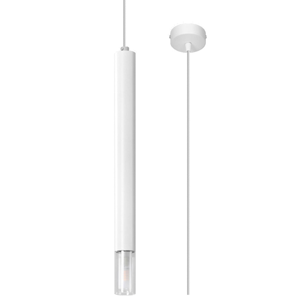 Suspension Wezyr 1 métal blanc, tube élancé à embout de verre