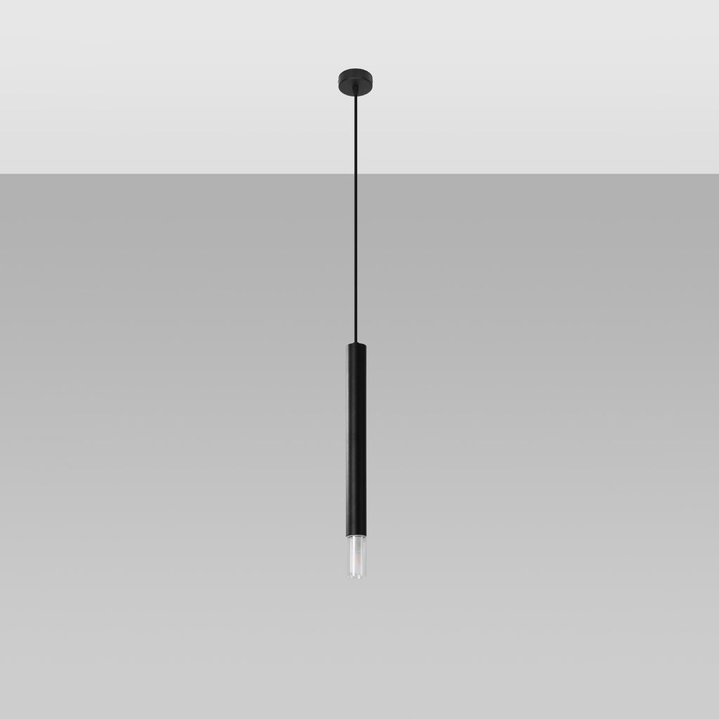 Suspension Wezyr 1 métal noir, détail de l'embout en verre