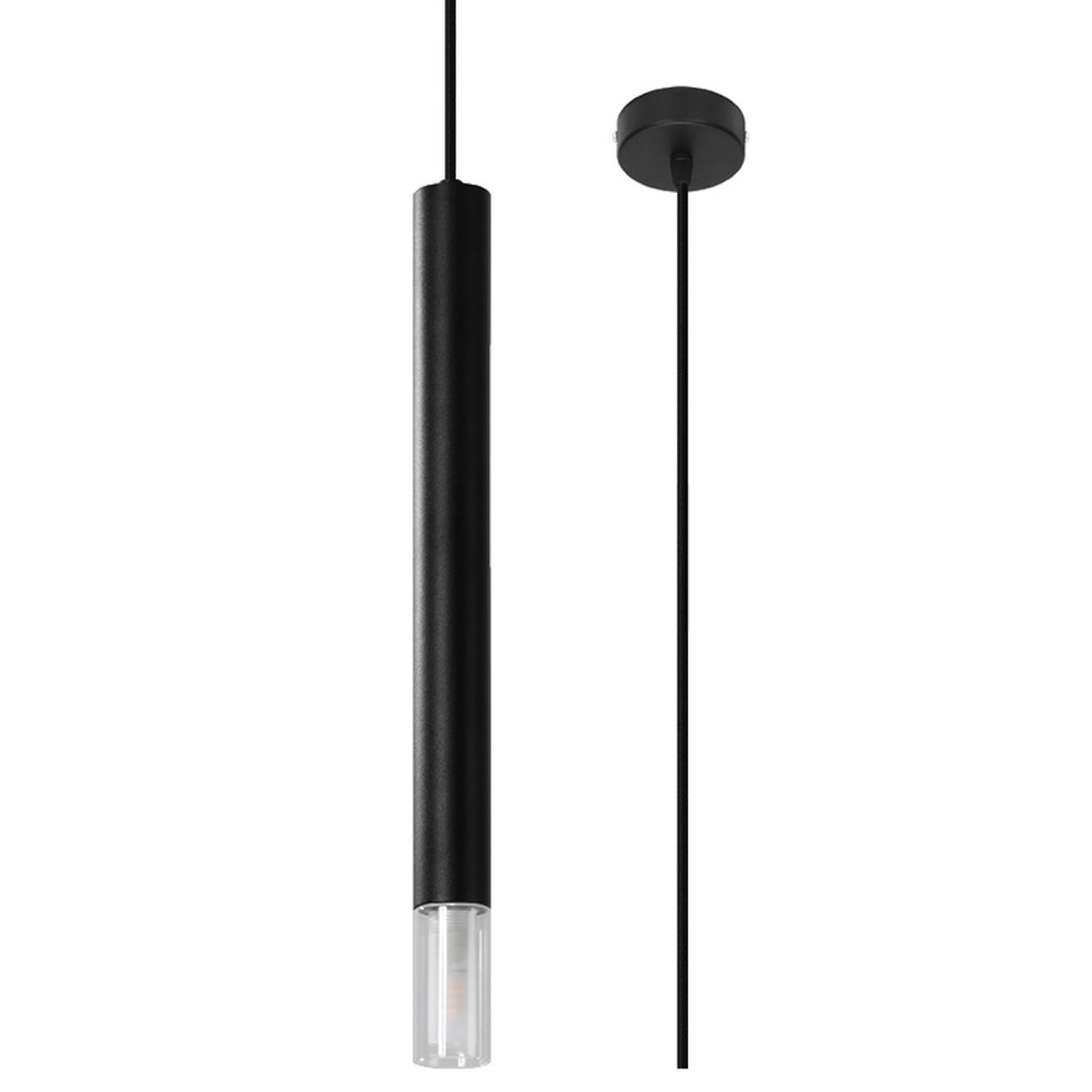 Suspension Wezyr 1 métal noir, tube élancé à embout de verre