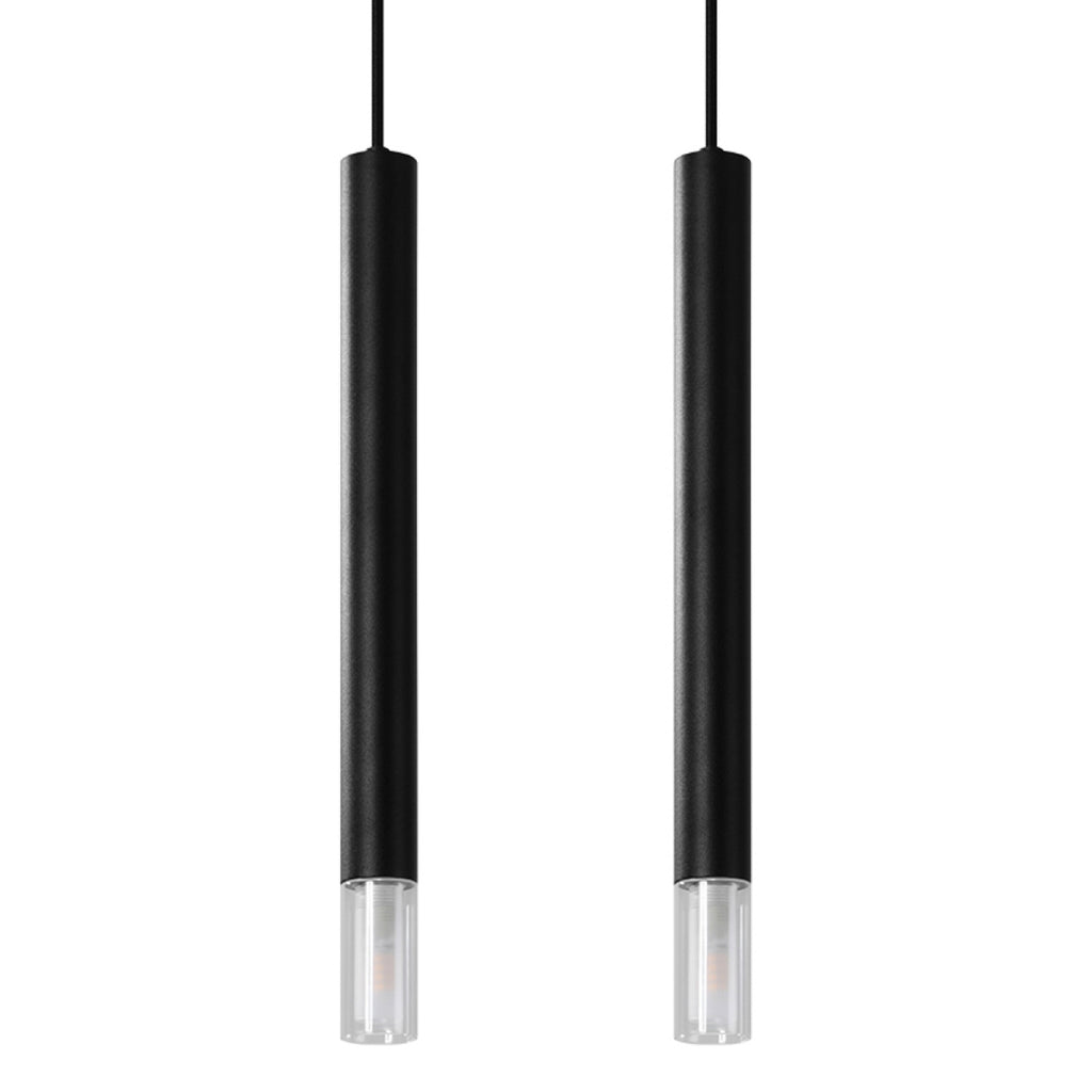 Suspension Wezyr 2 métal noir, tube élancé à embout de verre