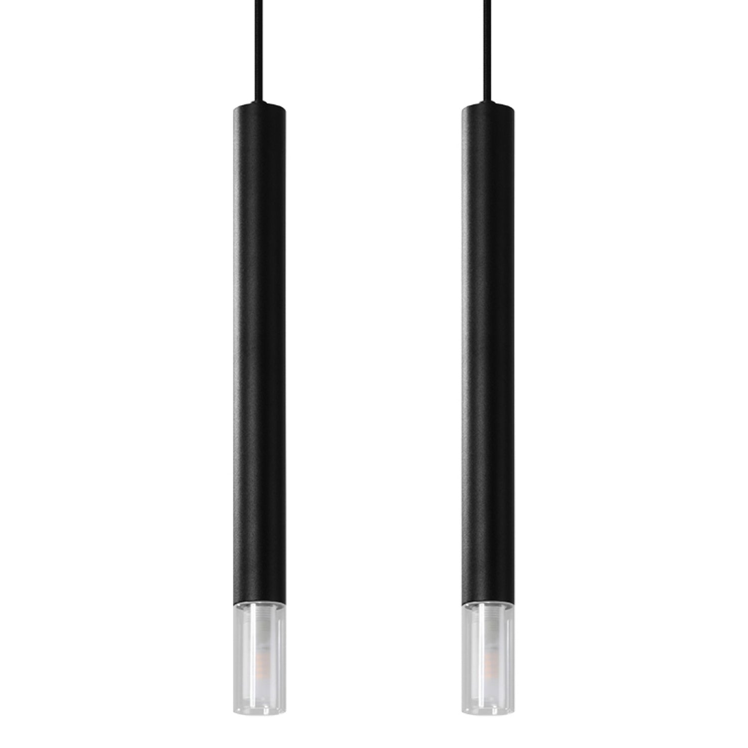Suspension Wezyr 2 métal noir, tube élancé à embout de verre