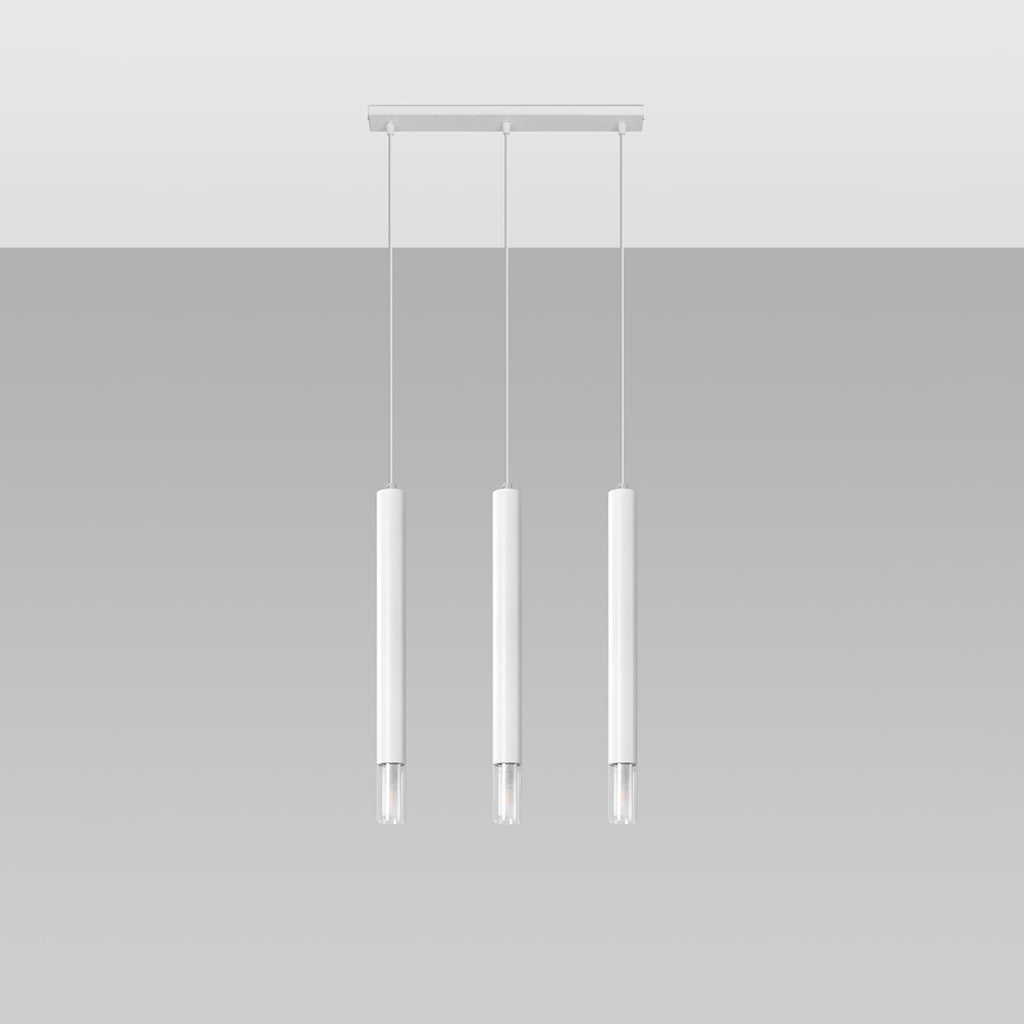 Suspension Wezyr 3 métal blanc, détail de l'embout en verre