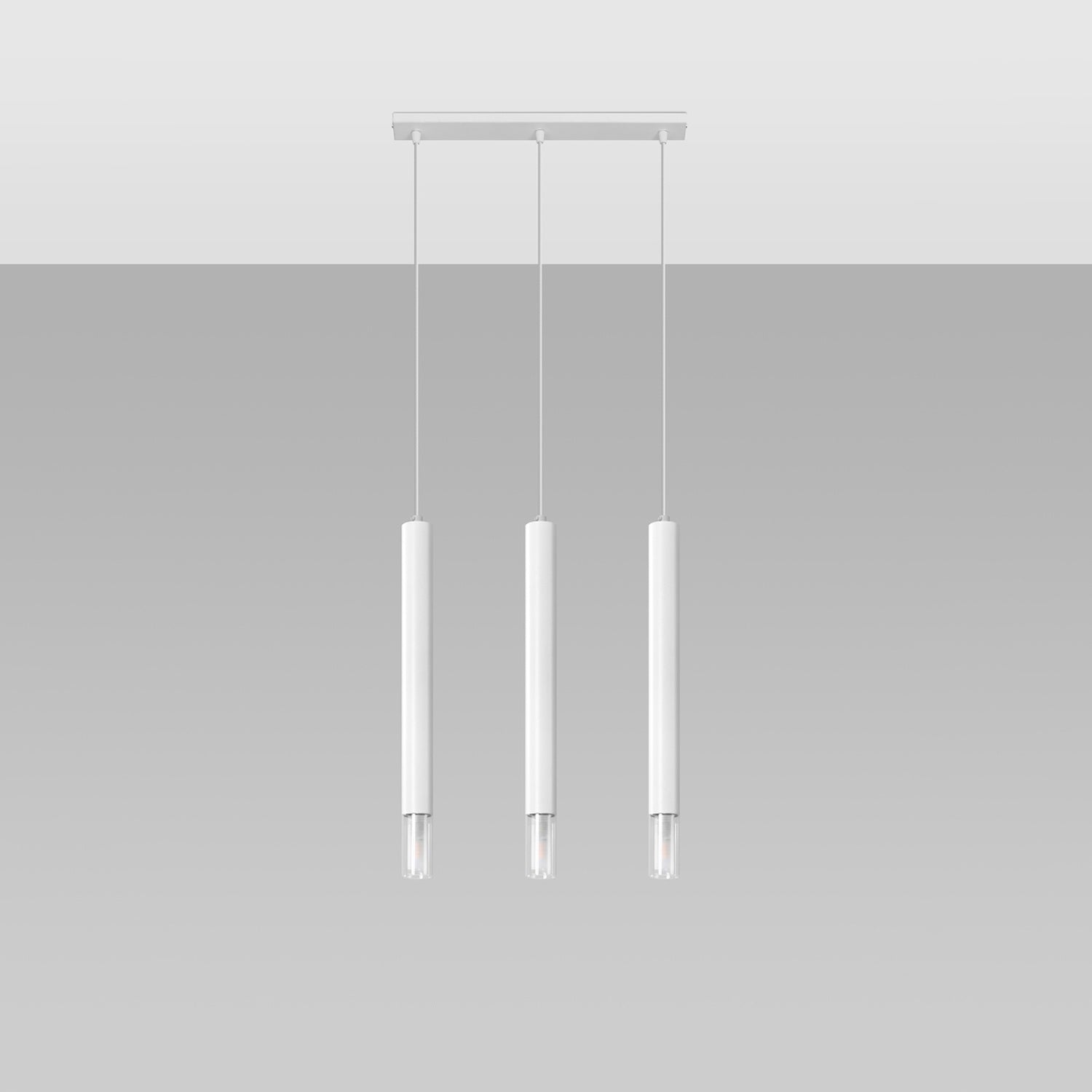 Suspension Wezyr 3 métal blanc, détail de l'embout en verre