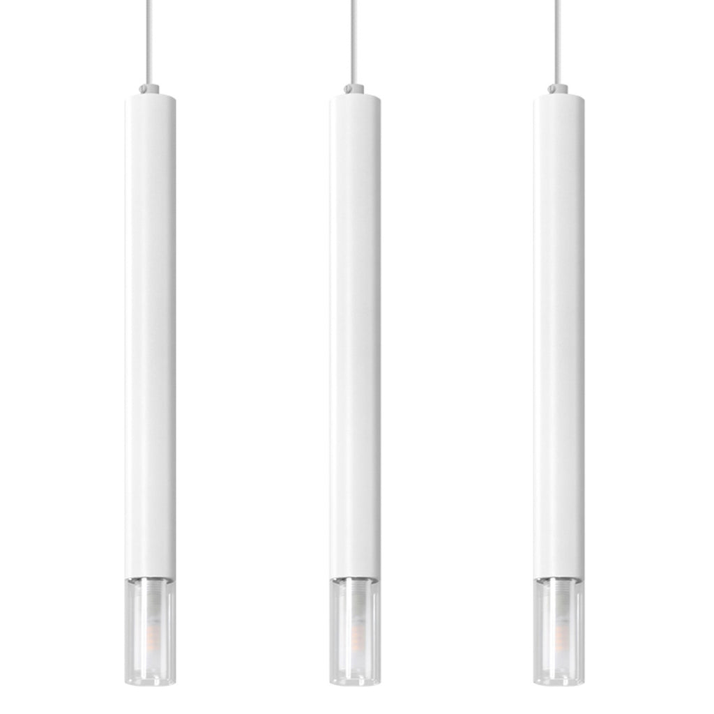 Suspension Wezyr 3 métal blanc, tube élancé à embout de verre