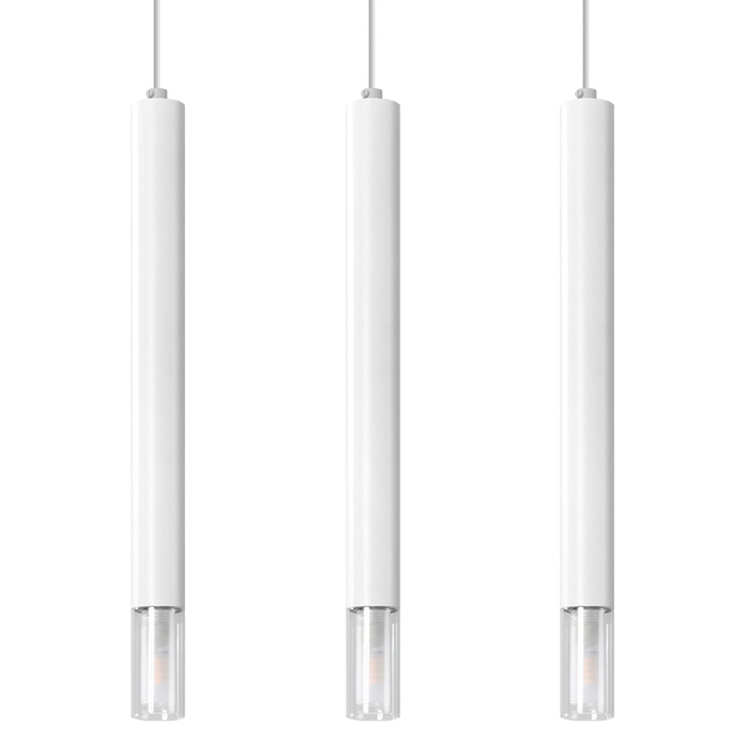 Suspension Wezyr 3 métal blanc, tube élancé à embout de verre