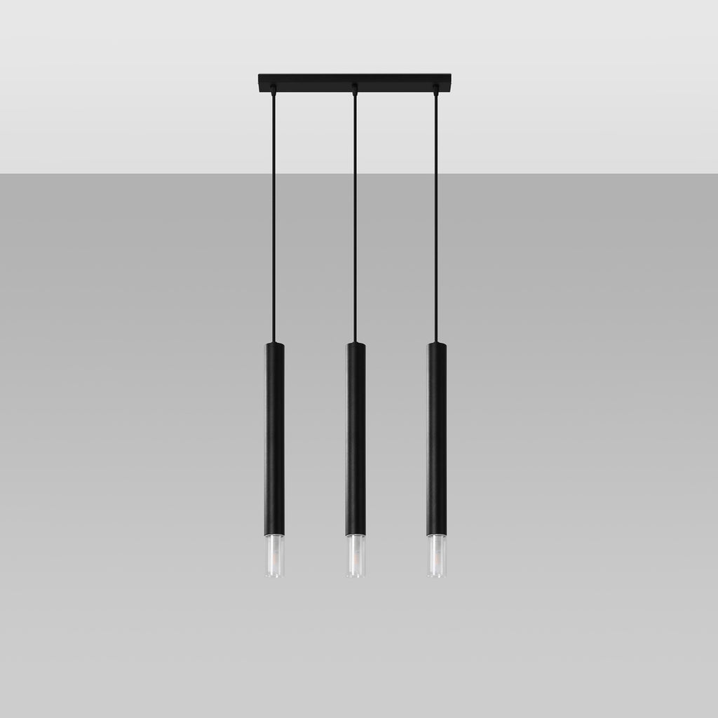 Suspension Wezyr 3 métal noir, détail de l'embout en verre