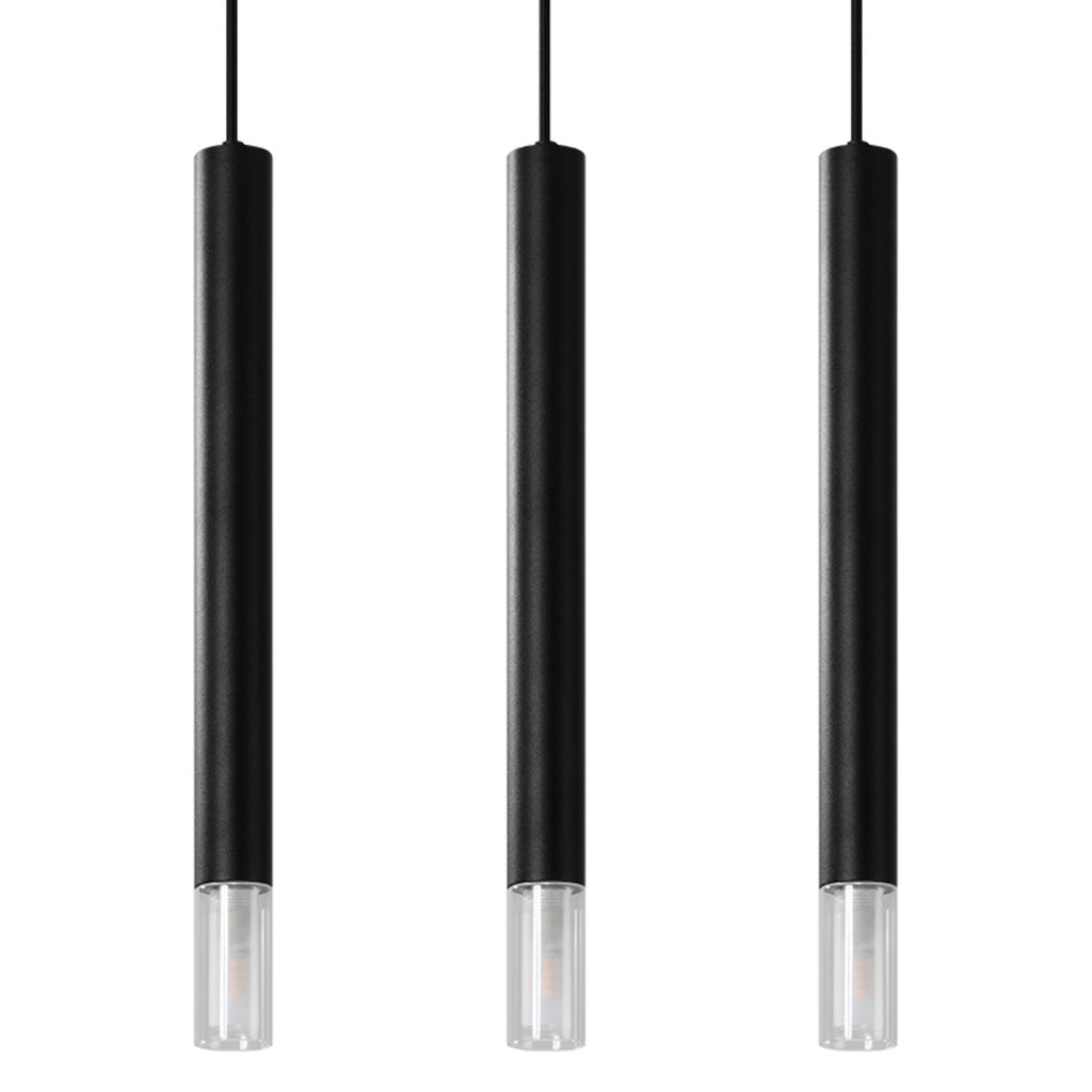 Suspension Wezyr 3 métal noir, tube élancé à embout de verre