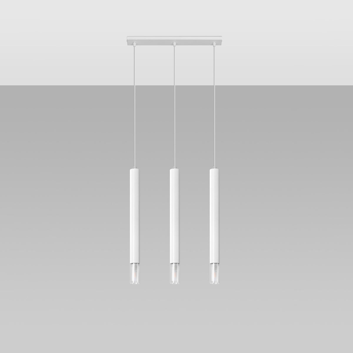 Suspension Wezyr 3 métal blanc vue entière avec sa patère rectangulaire et ses trois câbles