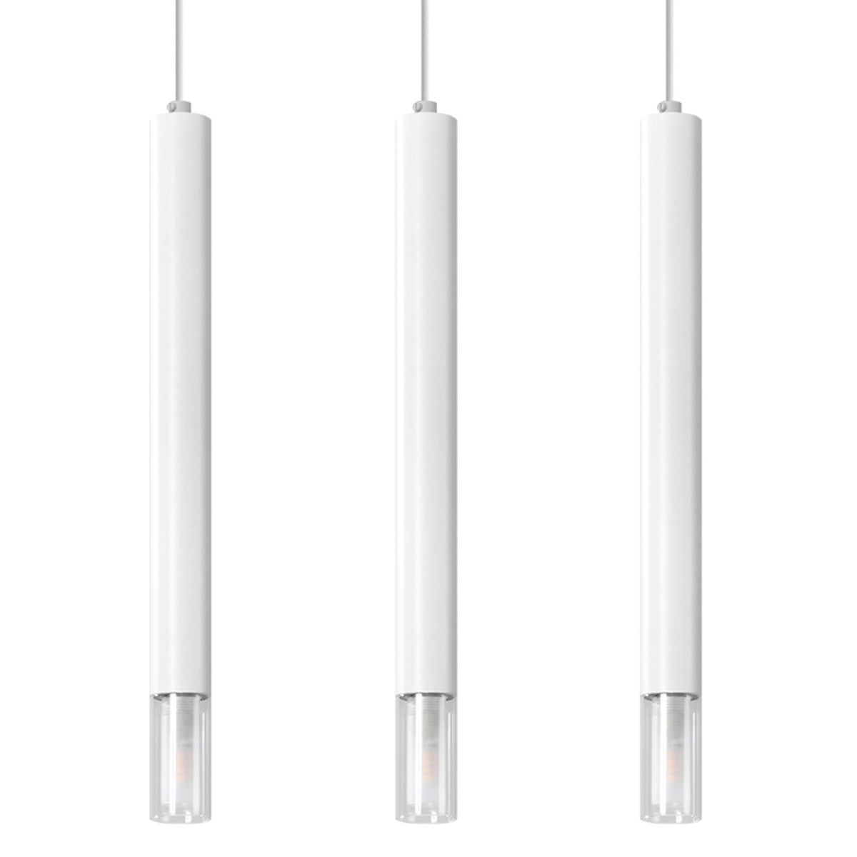Suspension Wezyr 3 métal blanc trois tubes à embout de verre transparent