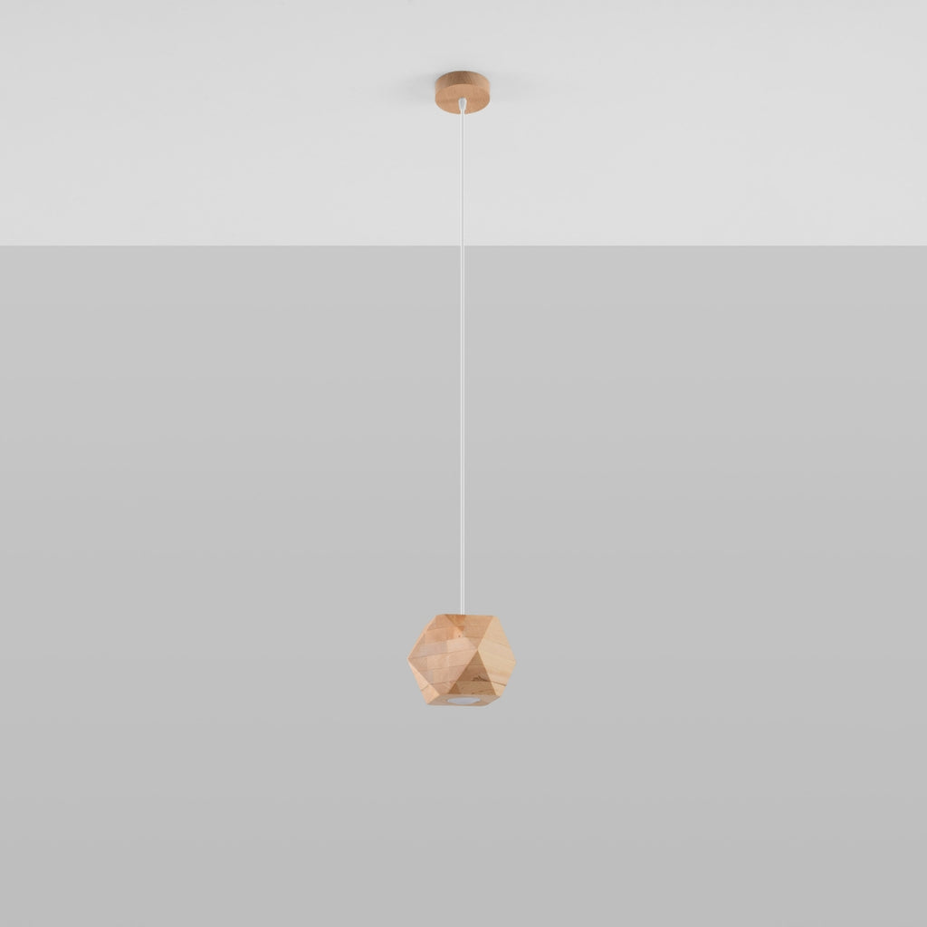 Suspension Woody bois naturel, détail des facettes du bois