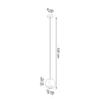 Schéma coté de la suspension Woody volume de 12 x 12 cm hauteur 120 cm et rosace de 8 cm