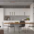 Suspension Zane 1 bois et béton gris au-dessus d'une table