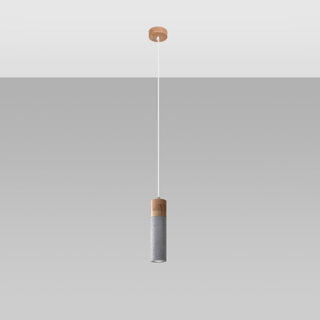 Suspension Zane 1 bois et béton gris, détail du bois et du béton