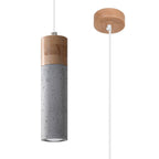 Suspension Zane 1 bois et béton gris, tube bois et béton