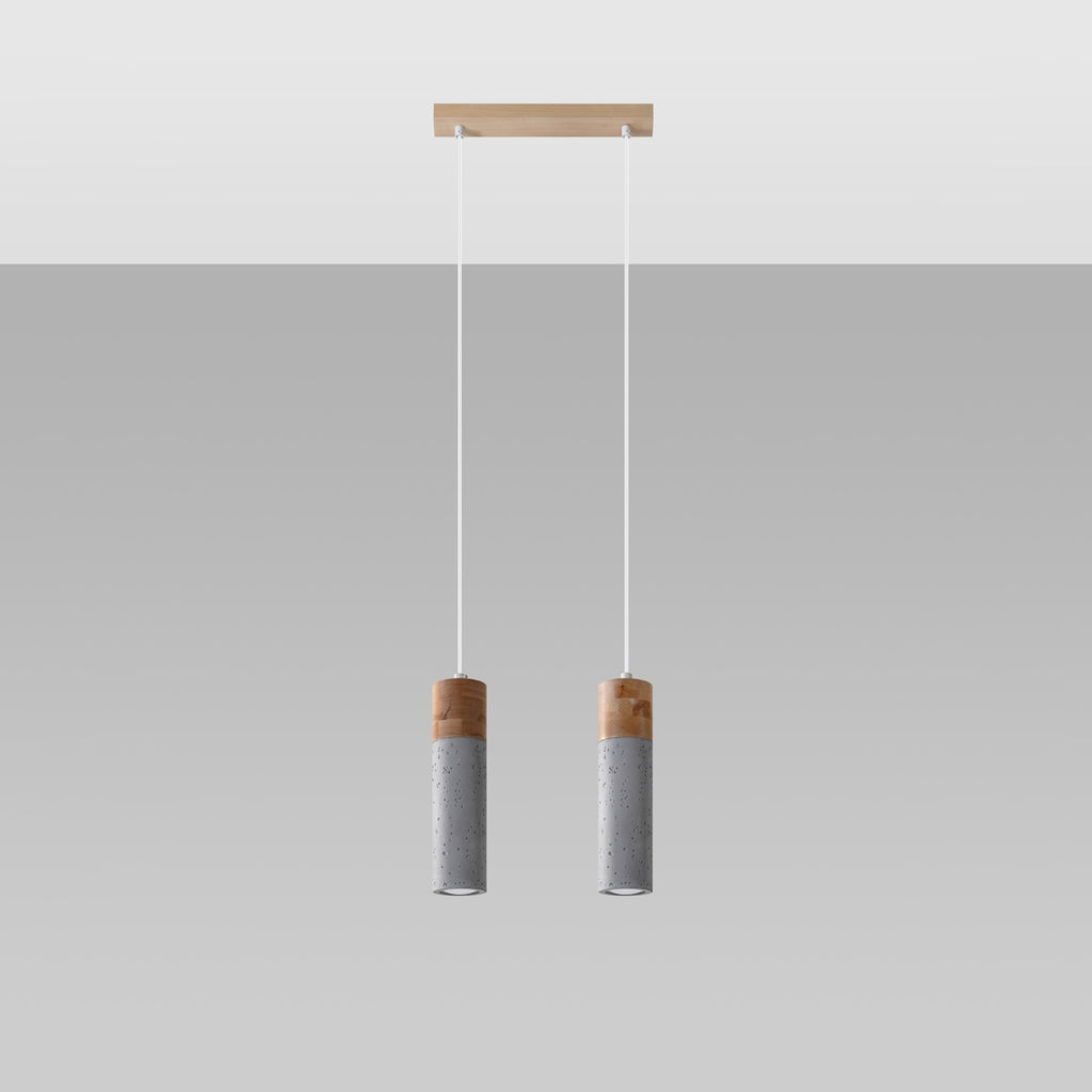 Suspension Zane 2 bois et béton gris, détail du bois et du béton