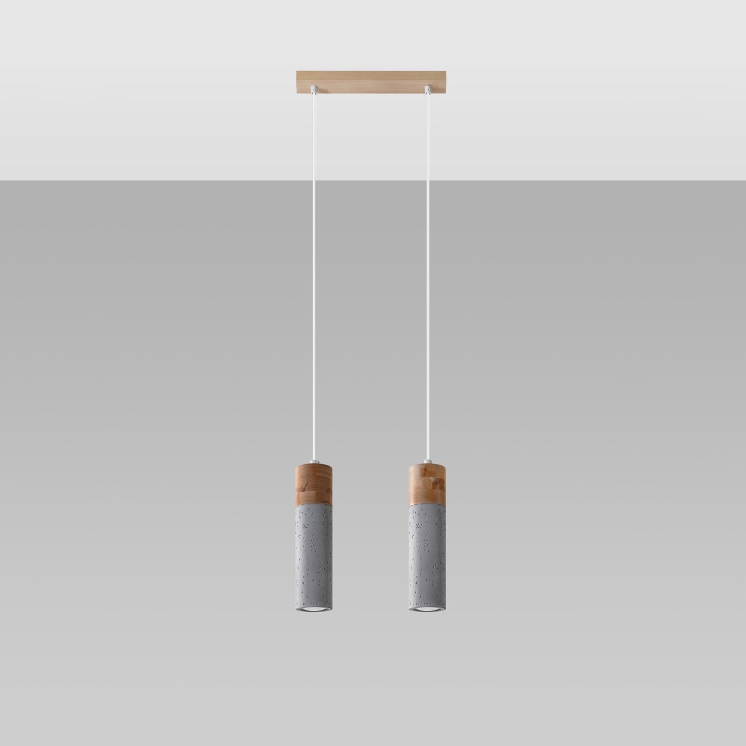 Suspension Zane 2 bois et béton gris, détail du bois et du béton