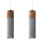 Suspension Zane 2 bois et béton gris, tube bois et béton