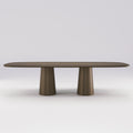 Table à manger Amos Noyer foncé vue de face avec ses deux fûts coniques