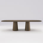 Table à manger Amos Noyer foncé vue de face avec ses deux fûts coniques