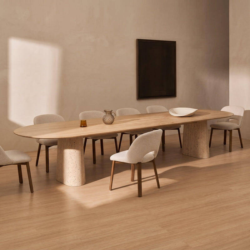 Dimensions Eettafel Anchor van massief hout en travertijn 200 cm