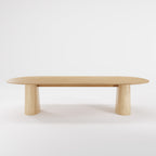 Table à manger Anchor 300 cm en chêne naturel vue de face sur ses deux socles en travertin