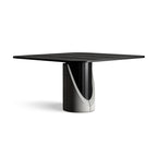 Table à manger Sharp carrée aux angles arrondis sur fond blanc avec son pied central en béton et acier