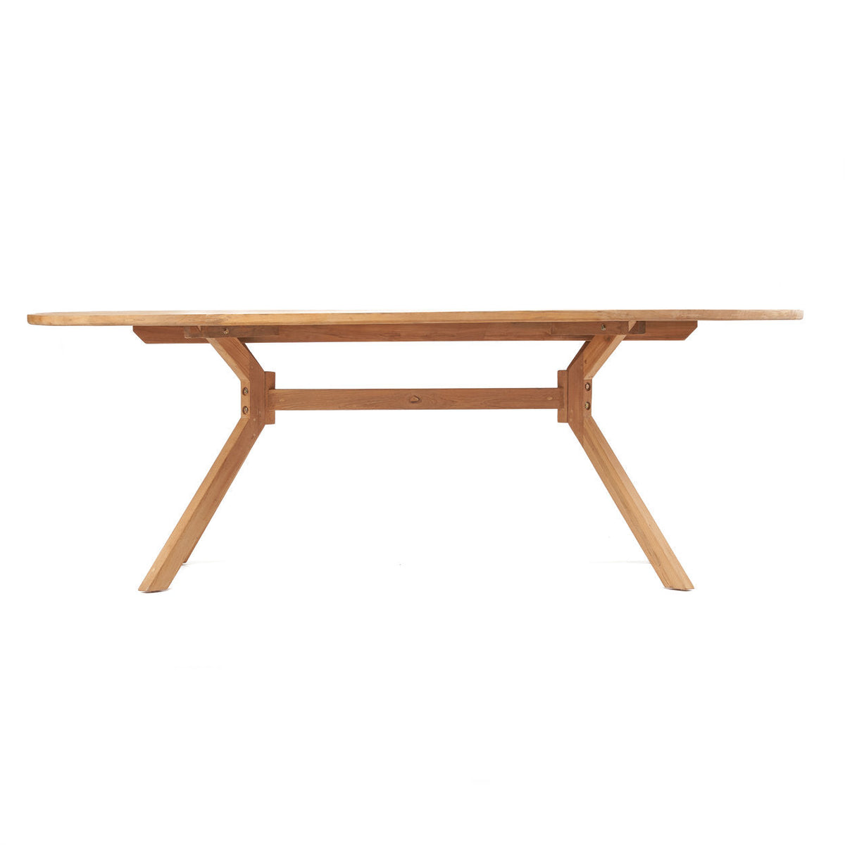Table à manger Kulala vue de profil avec son plateau ovale et la traverse boulonnée entre ses piètements