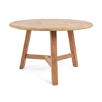 Table à manger ronde Noguchi en teck naturel vue de trois quarts avec son piètement à trois pieds