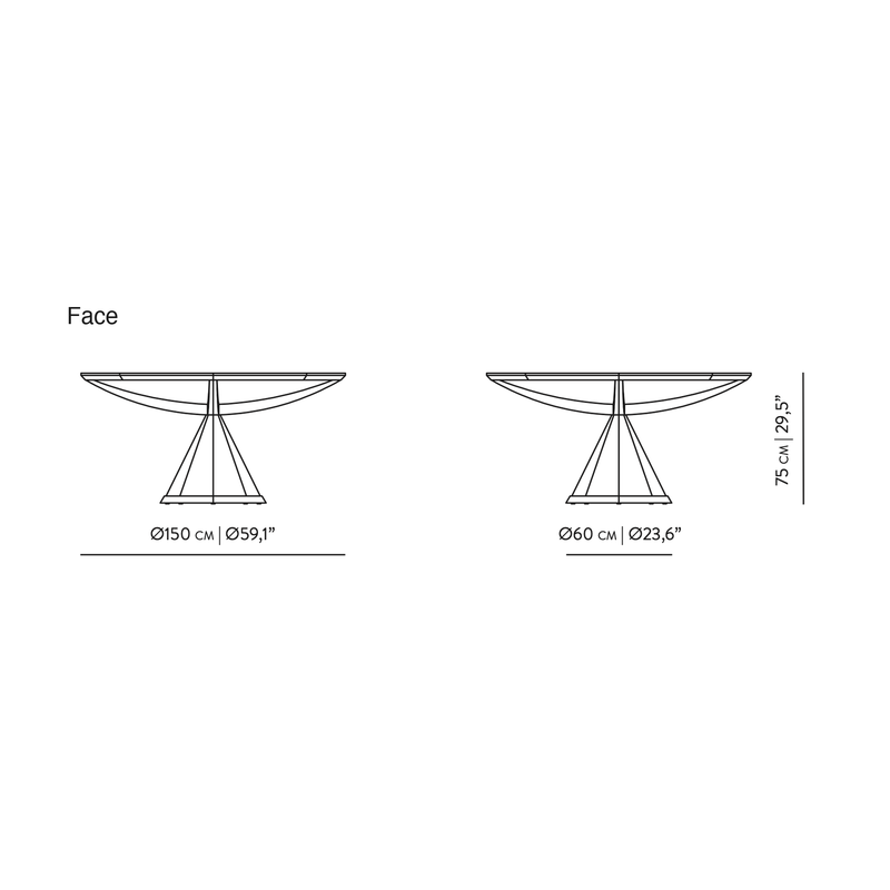 Dimensions Ronde eettafel Vasco keramiek 150 cm