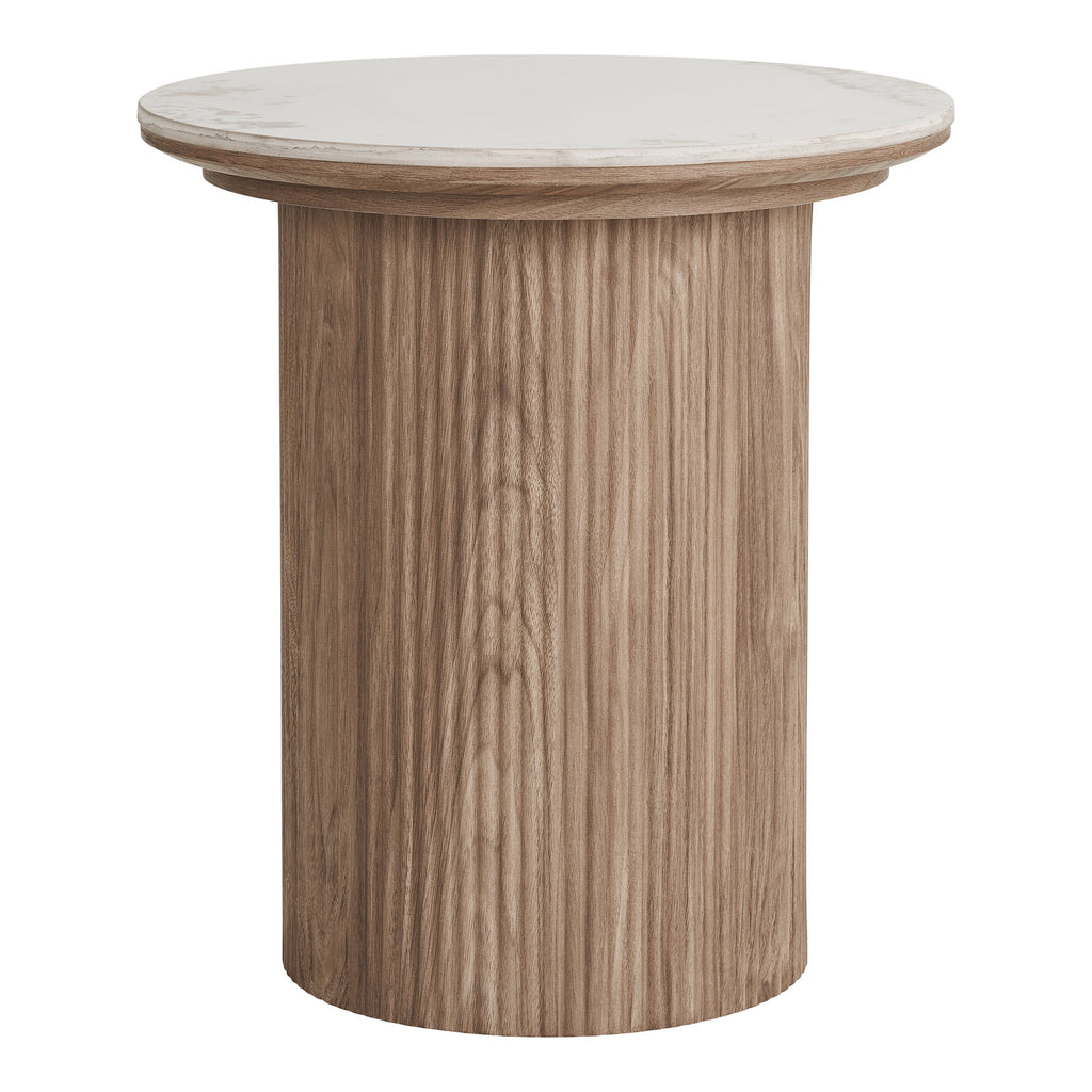 Table d'appoint Athens céramique blanc fût cannelé brun vue de face fond blanc