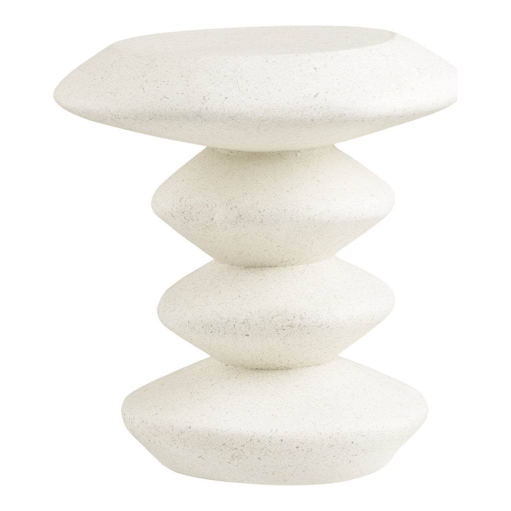 Table d'appoint Blackburn fiberclay blanc 43x39x45 cm totem galets vue de face fond blanc