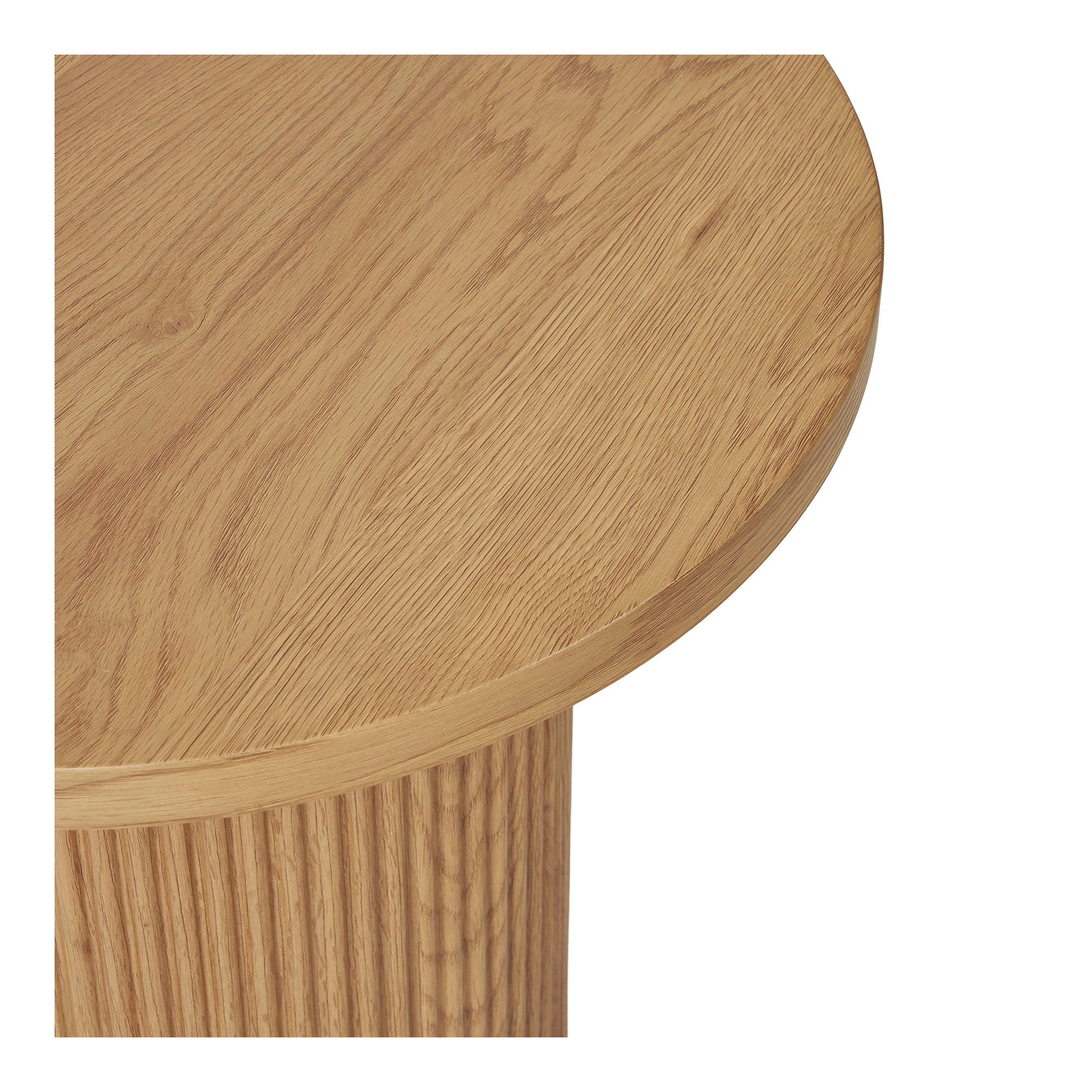 Détail cannelures colonne cylindrique table d'appoint Boavista chêne naturel