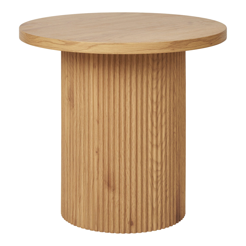 Table d'appoint ronde Boavista colonne cannelée chêne naturel vue de face Ø48 cm