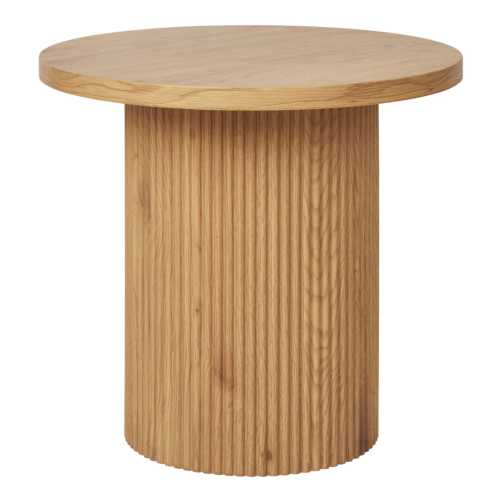Table d'appoint ronde Boavista colonne cannelée chêne naturel vue de face Ø48 cm