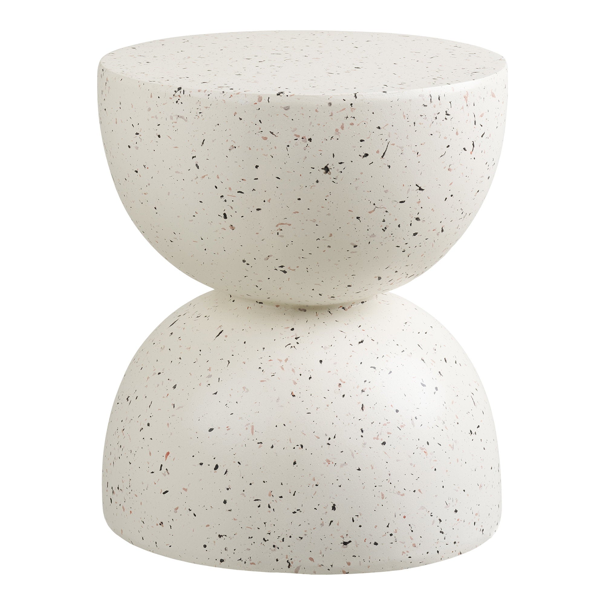Table d'appoint Bonita terrazzo blanc double dôme vue trois quarts