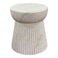 Table d'appoint ronde effet pierre naturelle cannelures beige travertin fond blanc