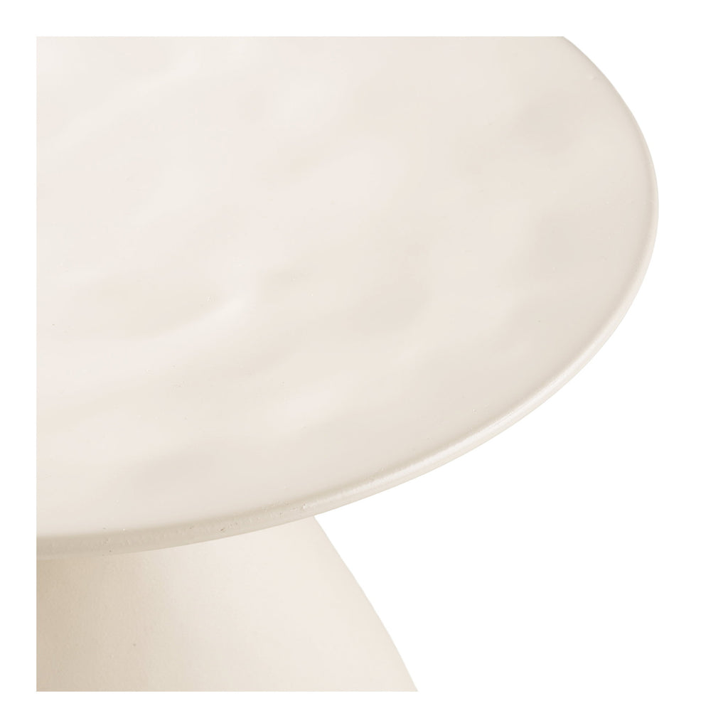Détail plateau disque métal émaillé blanc cassé mat table Calais col resserré