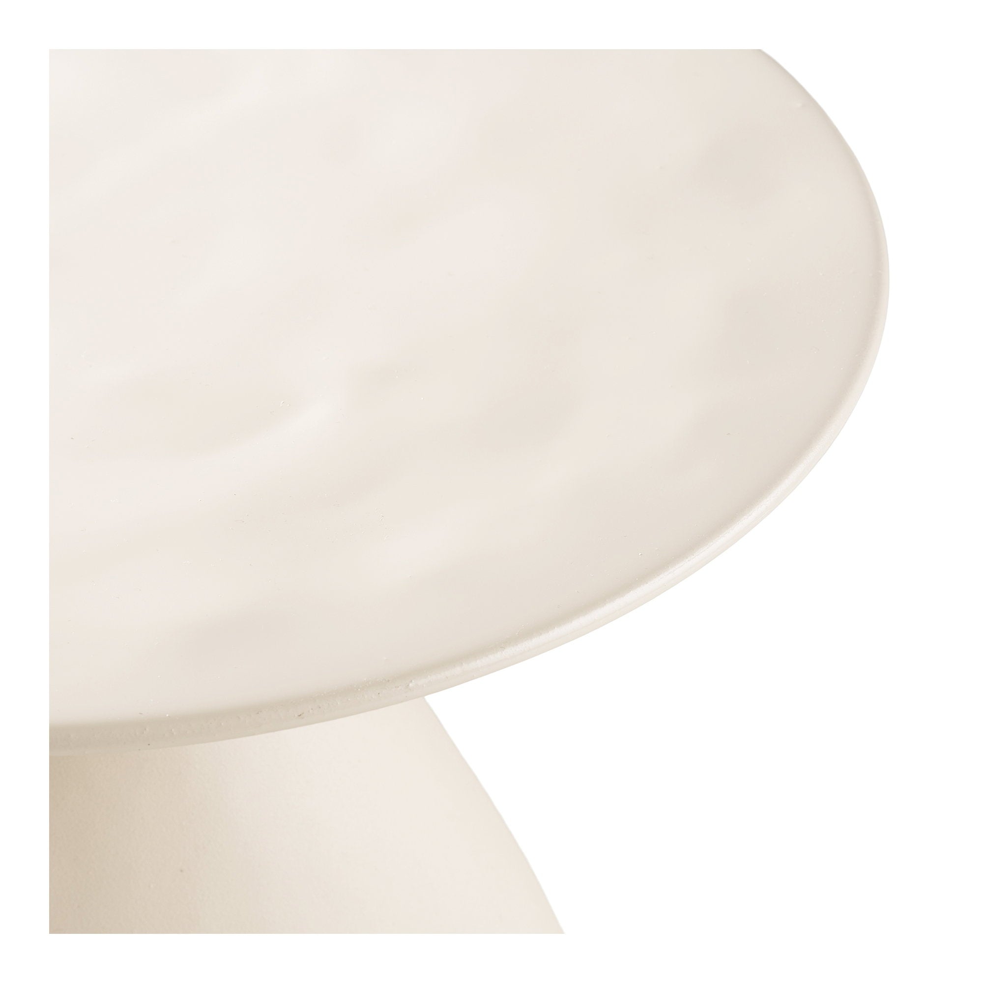 Détail plateau disque métal émaillé blanc cassé mat table Calais col resserré