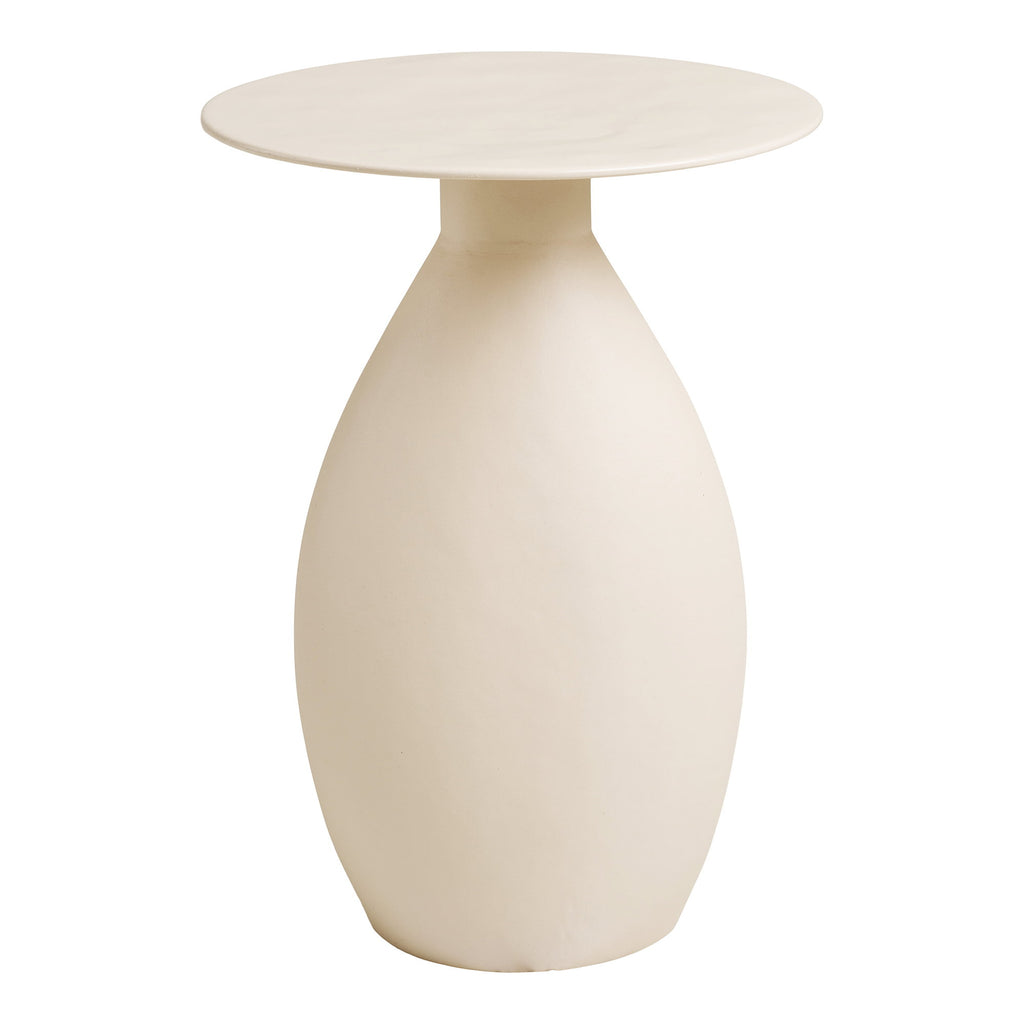 Table d'appoint Calais grand modèle métal émaillé blanc cassé Ø36 H50 vue face