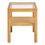 Table d'appoint Lourmarin chêne naturel plateau verre tablette bois vue de face